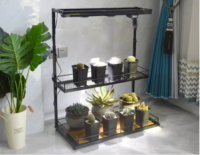 根付き棚 挂補光灯 架二段 屋内 バルコニー多肉植物棚 植物配置置き物棚