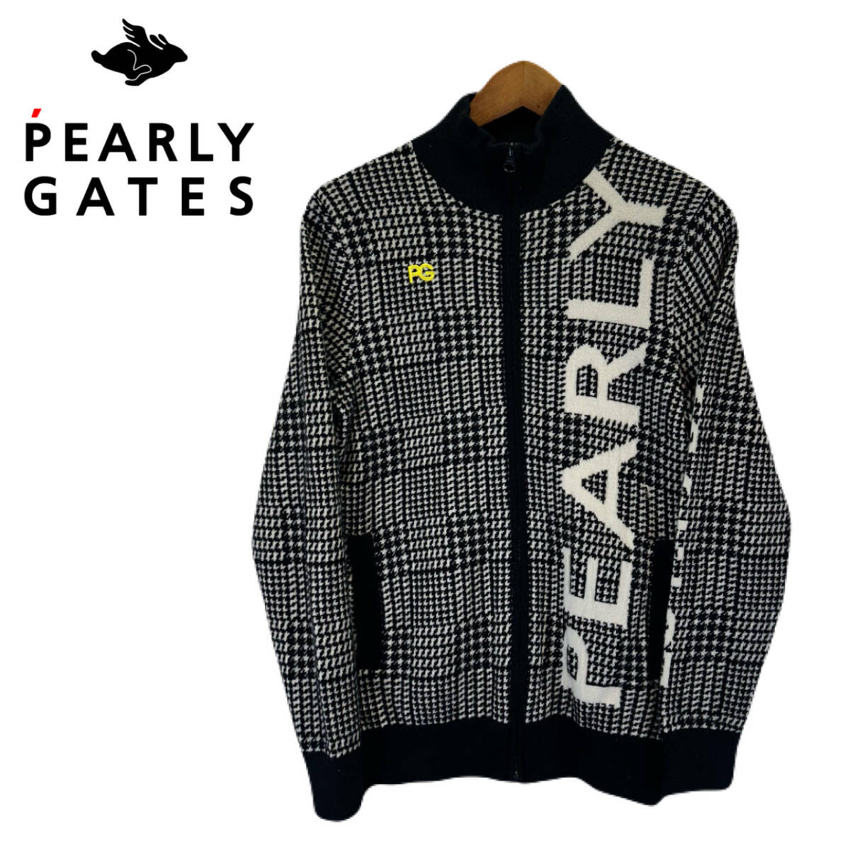 【最高級カシミヤ100％】 PEARLY GATES フルジップニット ジャケット サイズ4 千鳥格子柄 パーリーゲイツ 053-0272011