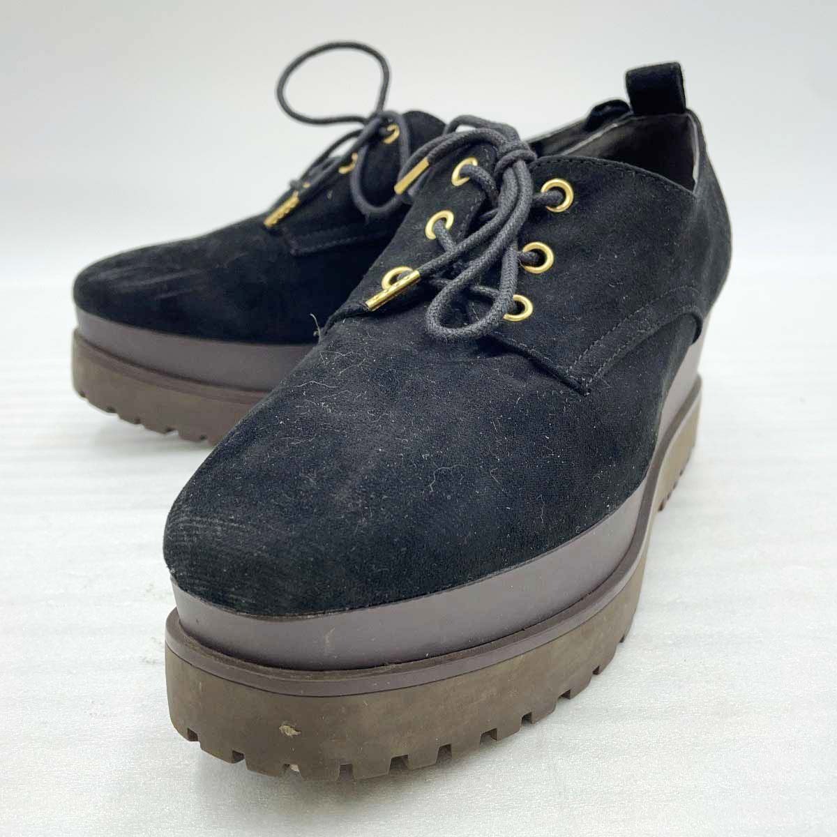 【中古】Heather ヘザー 厚底 スエード シューズ M ブラック