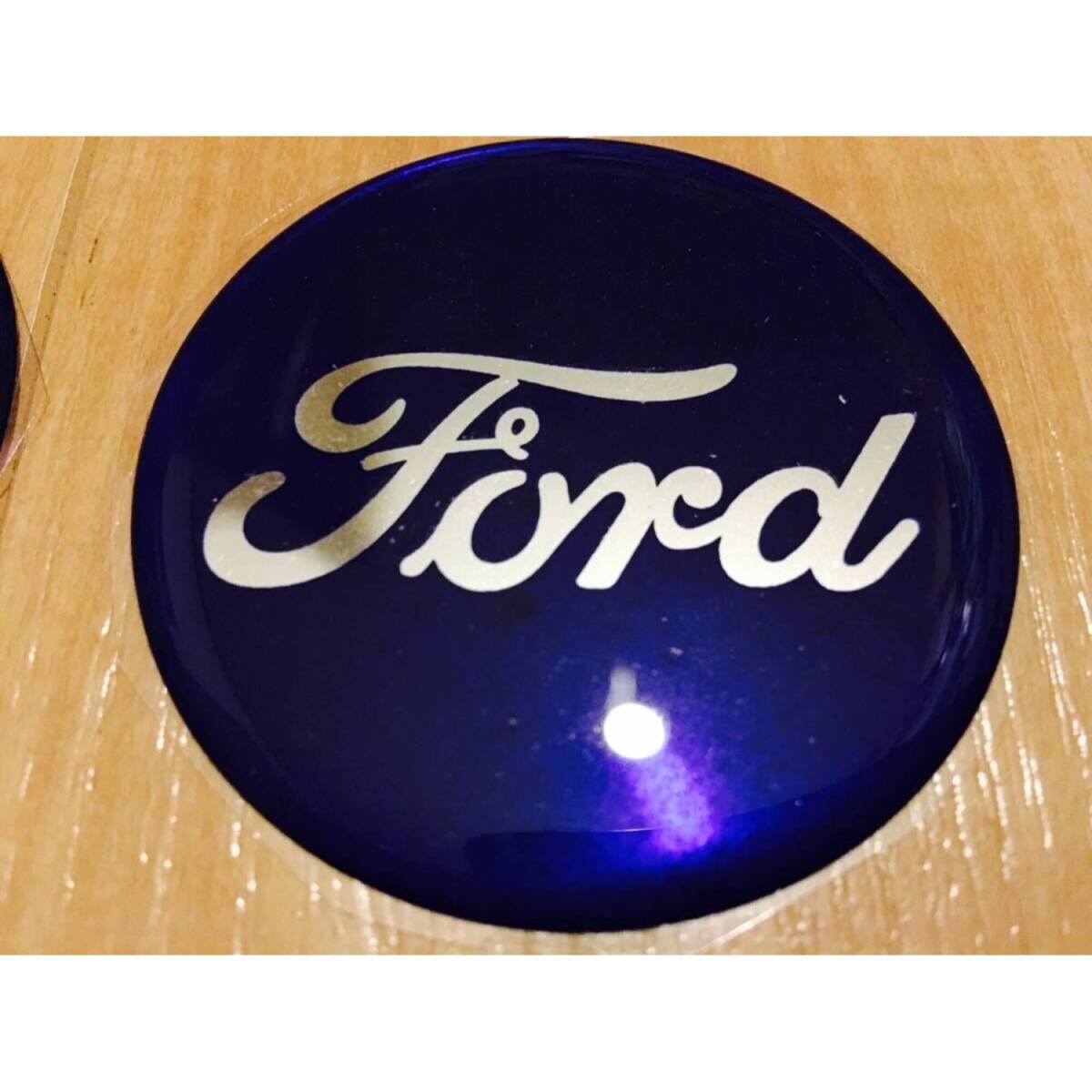 エンブレム 丸 48mm Ford フォード ブルー 青 クラシック ロゴ ホイールキャップ 4枚 セットキット マッスルカー ピックアップ トラック