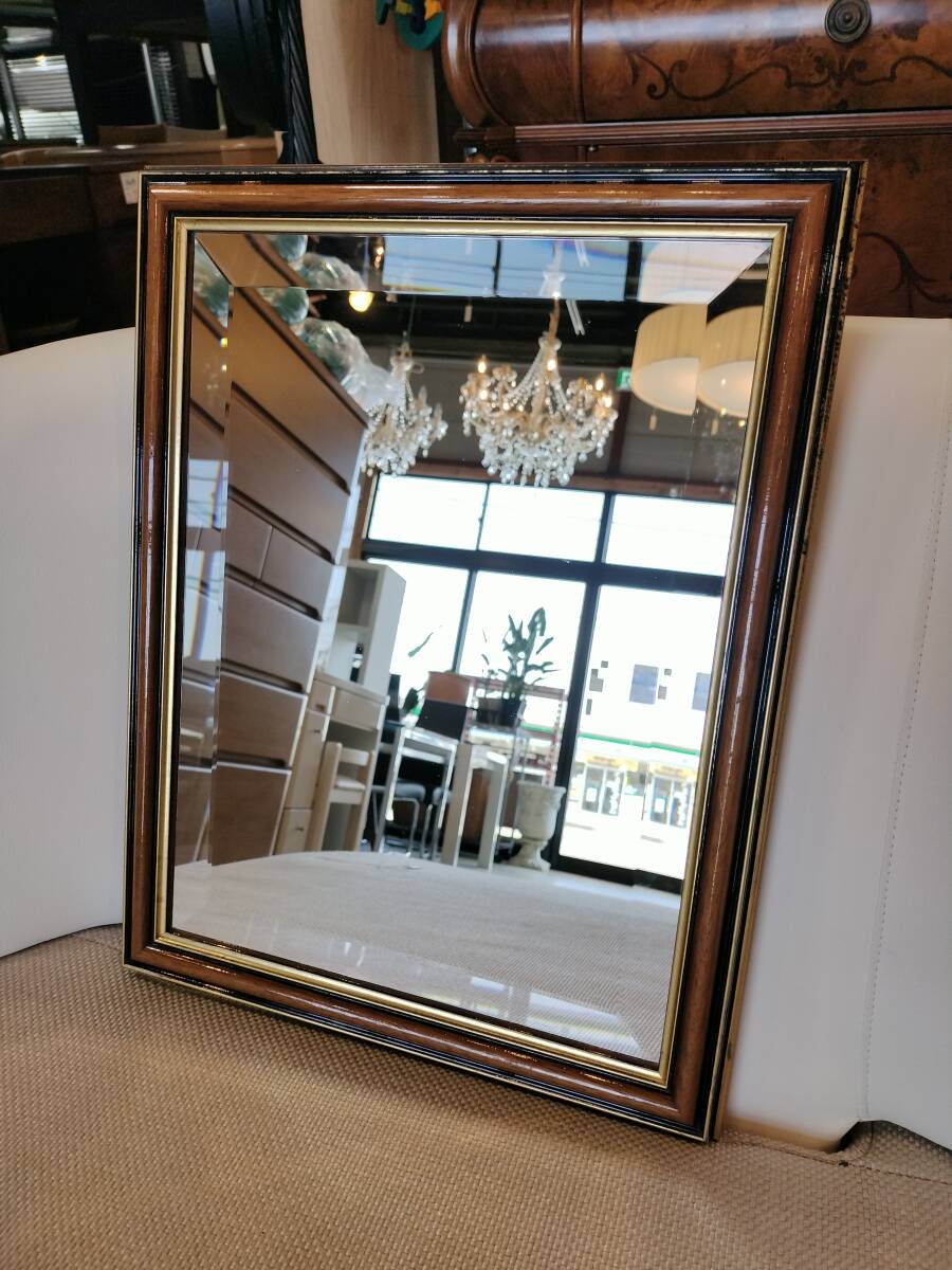イタリア製　ミラー　鏡　壁掛け　幅35.5cm×高さ45.5cm スクエア　木製フレーム　ゴールド　高級　メイク鏡