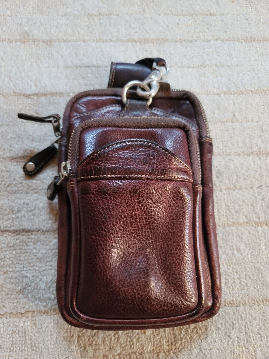 ウエストバッグ 本革レザー ブラウン ベルトポーチ
