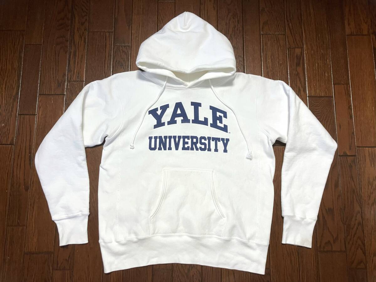 USA製 Champion チャンピオン 赤単色タグ 復刻 リバースウィーブ スウェット パーカ 白 ホワイト XL YALE 2段 染み込みプリント アメリカ製