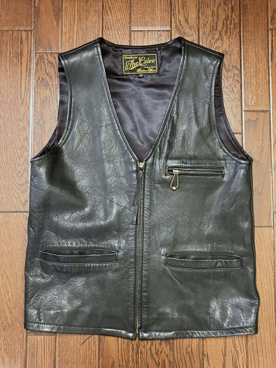 キャリー Ｃａｌｅｅ レザーベスト M 黒 ブラック ボールチェーン カウレザー 検索 バイカー ジレ 皮革