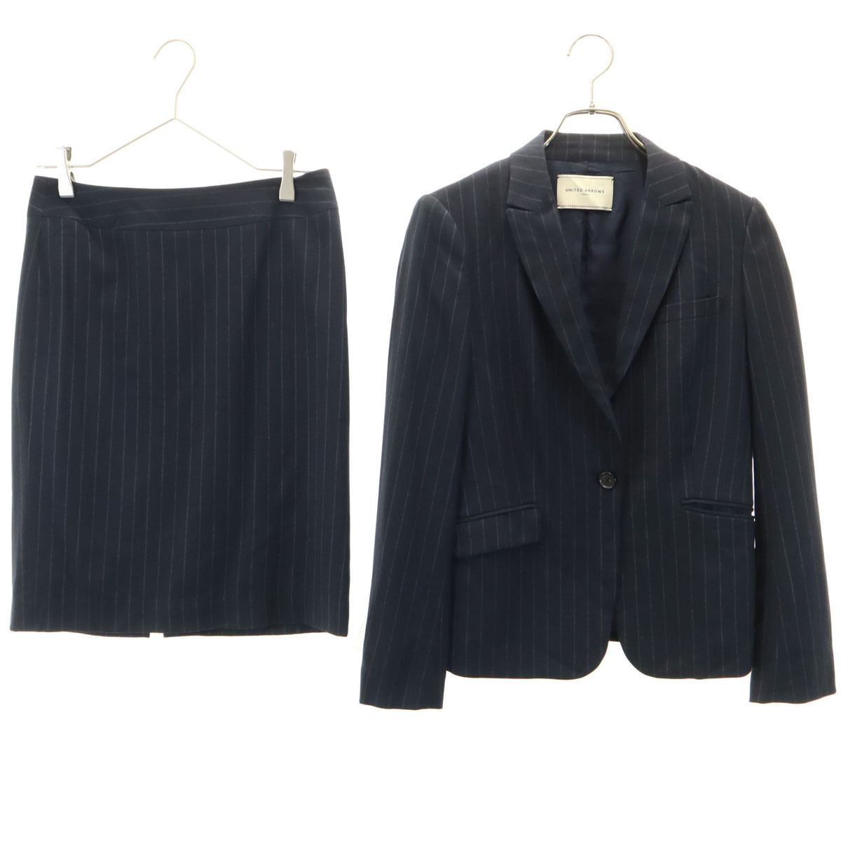 UNITED ARROWS TOKYO ユナイテッドアローズトウキョウ 日本製 ストライプ スカートスーツ 上下セットアップ 38 ネイビー レディース