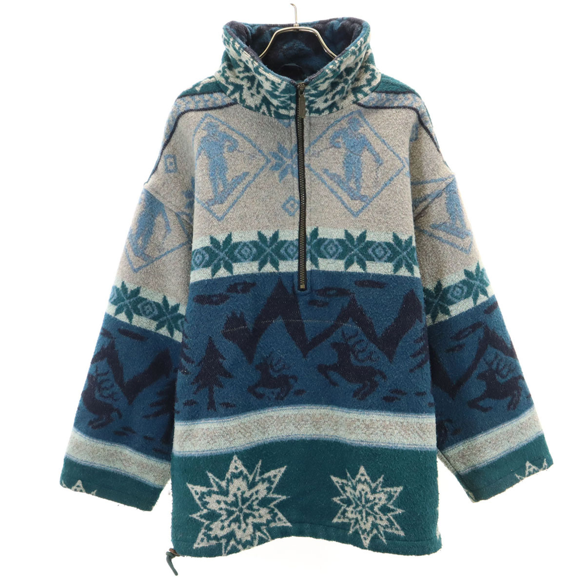 L.L.Bean エルエルビーン 80s 90s オールド ノルディック柄 ハーフジップ フリースジャケット ブルー系 プルオーバー アウトドア メンズ