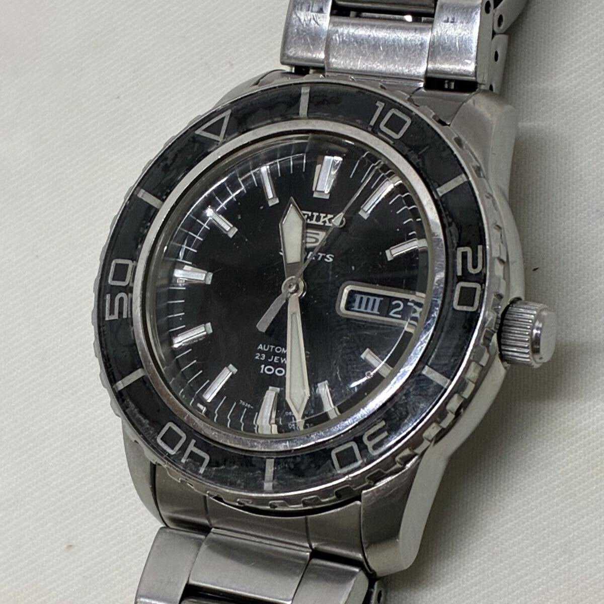 SEIKO セイコー　5 sports 7S36-04N0 腕時計 自動巻き 稼働品 ブラック文字盤 裏スケ 現状品　ジャンク