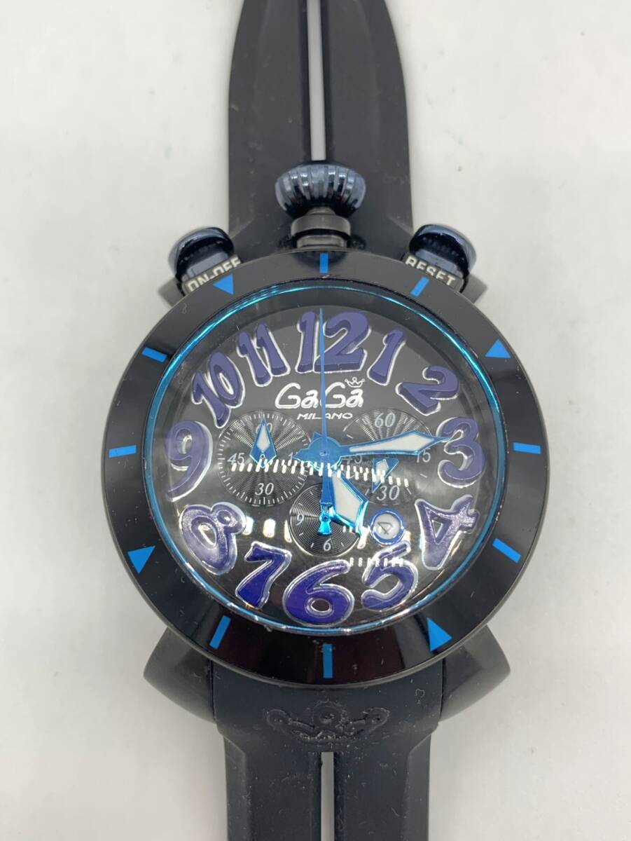 【GaGa MILANO】 ガガミラノ クロノ48MM 6054.1 クォーツ ラバーベルト メンズ ブルー 稼働品