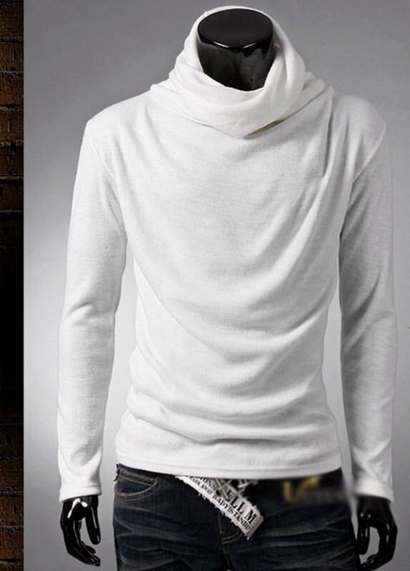 ホワイト M アフガン タートルネック 長袖 Tシャツ カットソー カジュアル メンズ シンプル 無地 ストリート系 シャツ シンプル