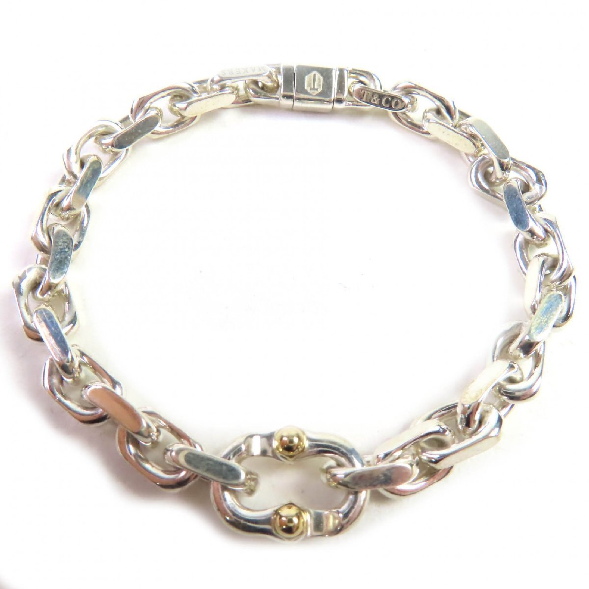美品◇TIFFANY&Co. ティファニー メイカーズ ナロー チェーン ブレスレット SV925 18K アクセサリー シルバー ゴールド 箱・袋付 重量19g