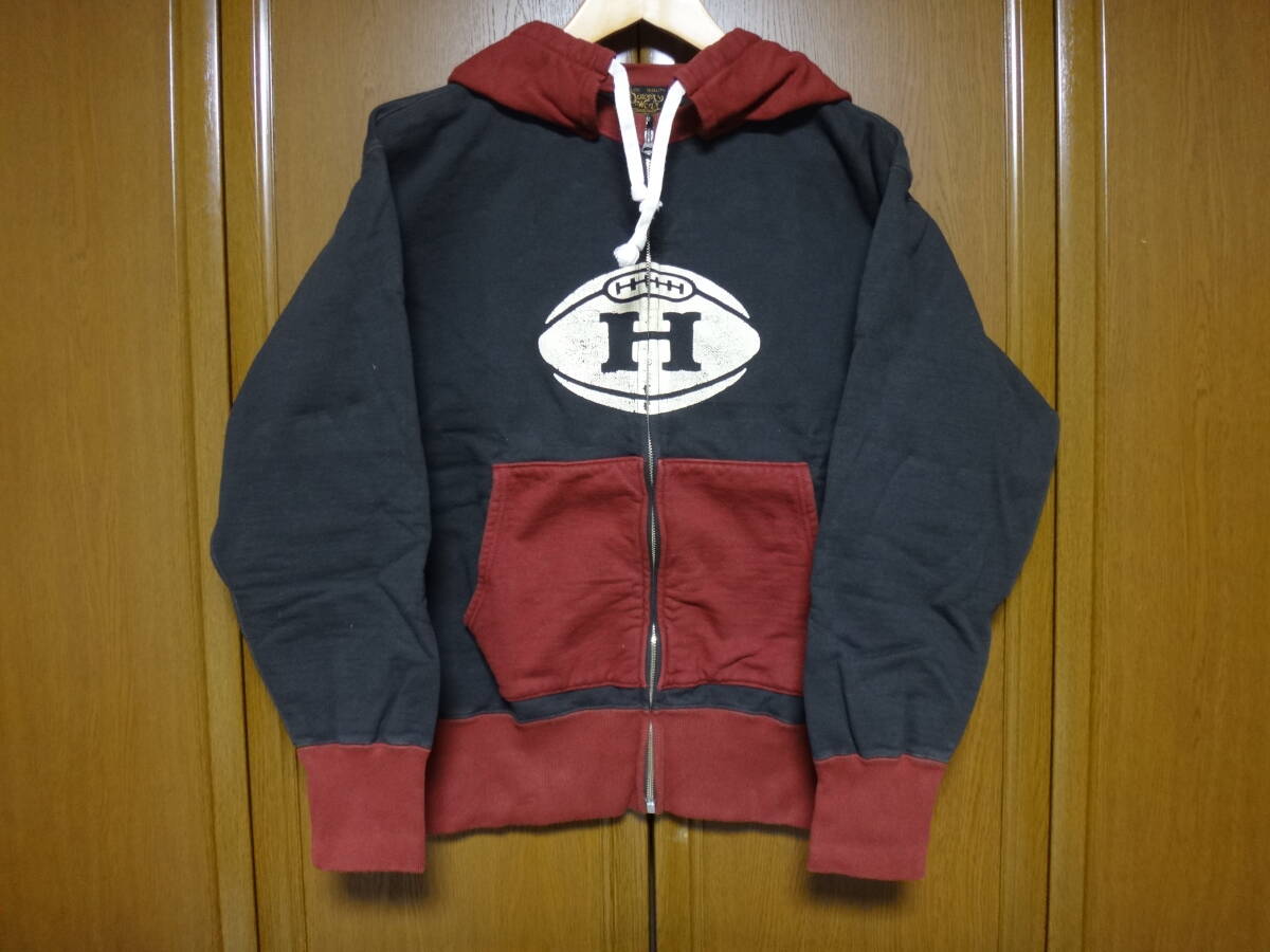 FREEWHEELERS（フリーホイーラーズ）SWEAT PARKA スウエットパーカ「CRIMSON」size42 SOOT BLACK x CRIMSONシュートブラック×クリムゾン