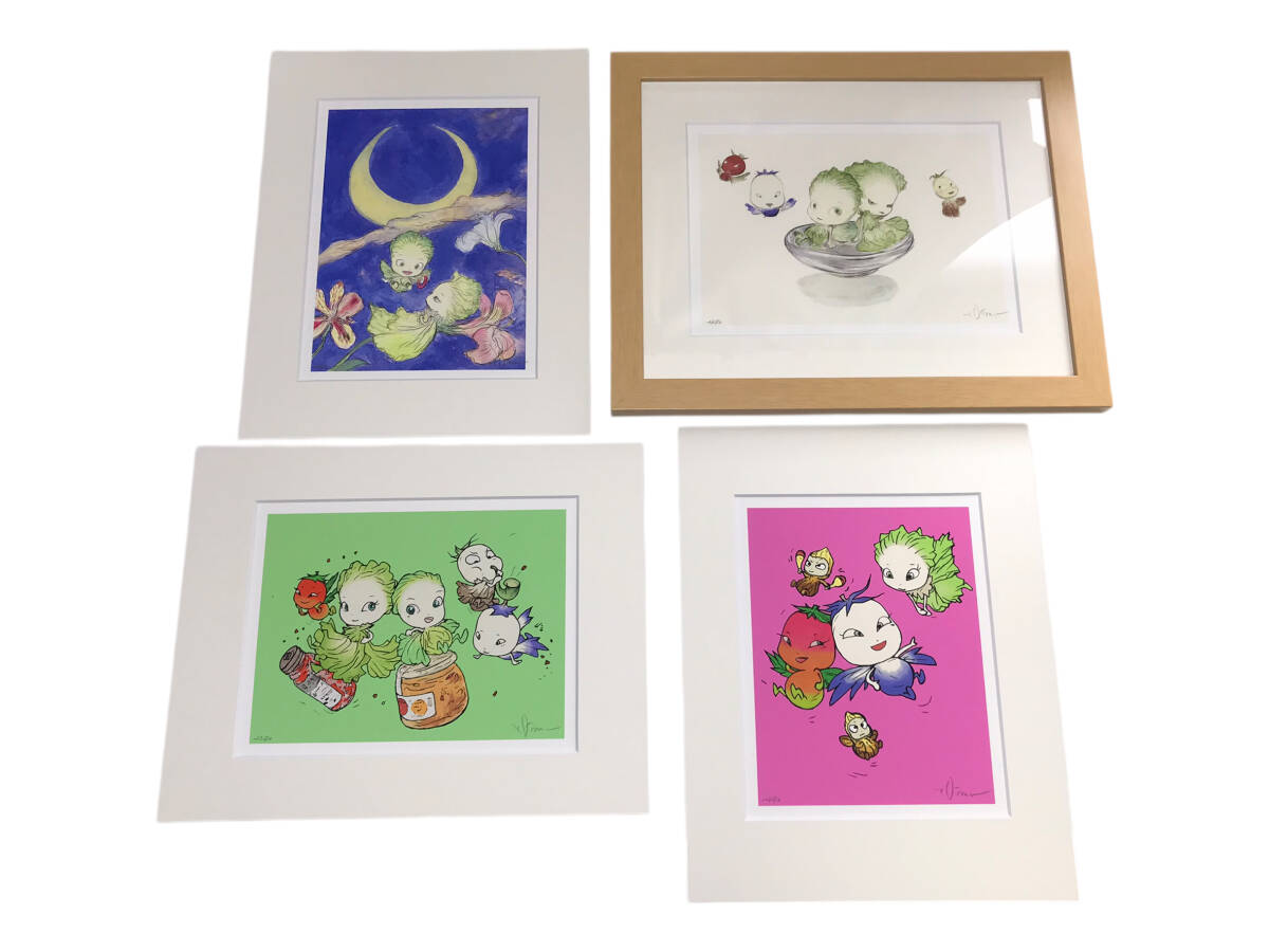 天野喜孝 直筆画入 リトグラフ 『やさいのようせい BOX』 23/60 やさいのようせい レタス 4枚組