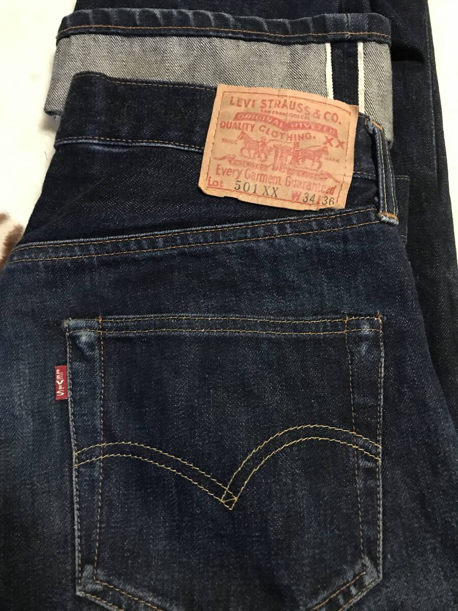 ◎　1999年　米国　USA　バレンシア工場製　LEVIS　55年モデル　501XX　赤耳　紙パッチ　BIG-E　隠しリベット　濃紺　ボタン裏555　美中古