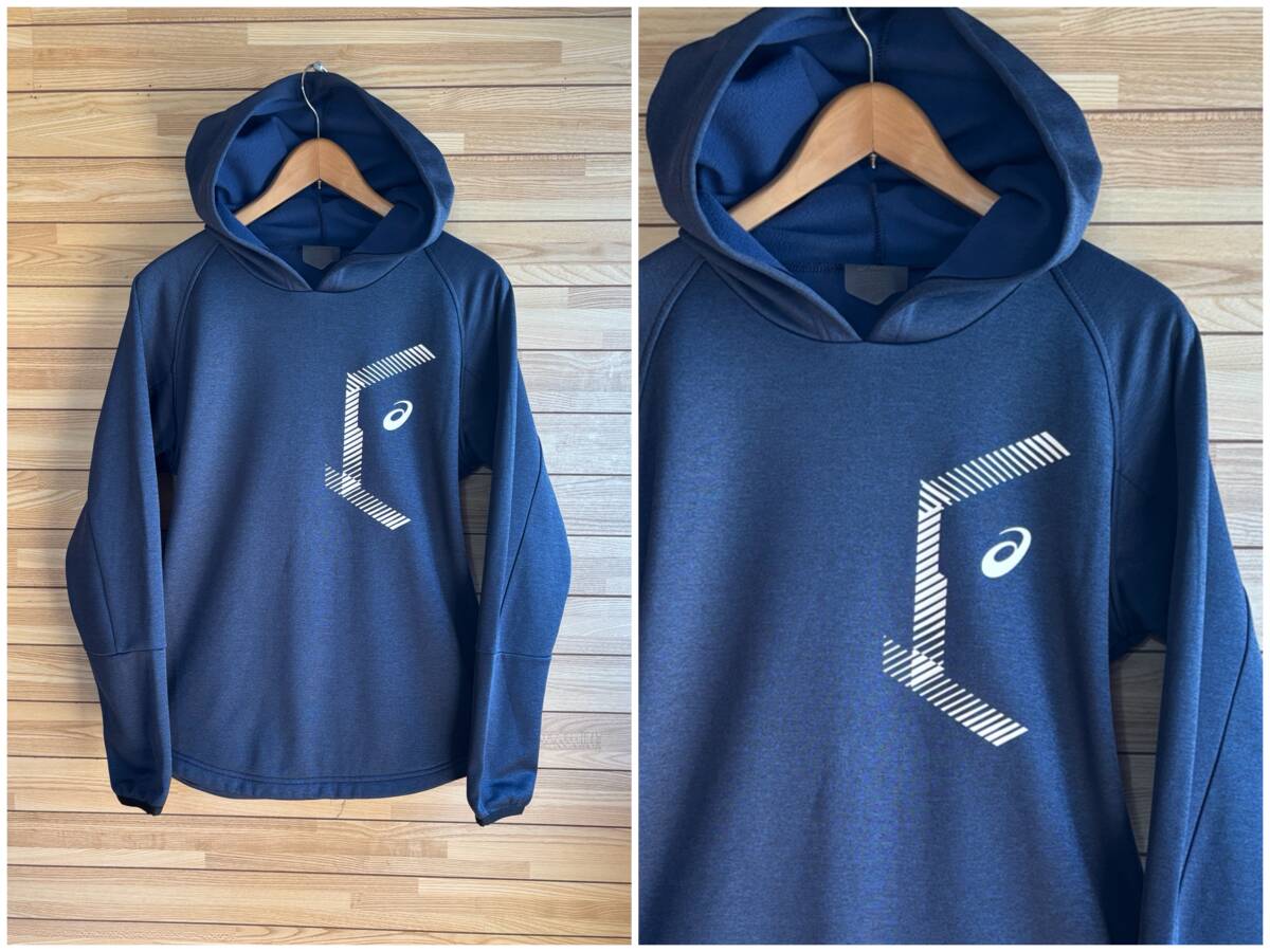 #セール★サイズ M★asics アシックス 裏起毛 保温 スウェット パーカー フード ネイビー 紺 春 秋 冬 秋冬 スポーツウェア トレーニング