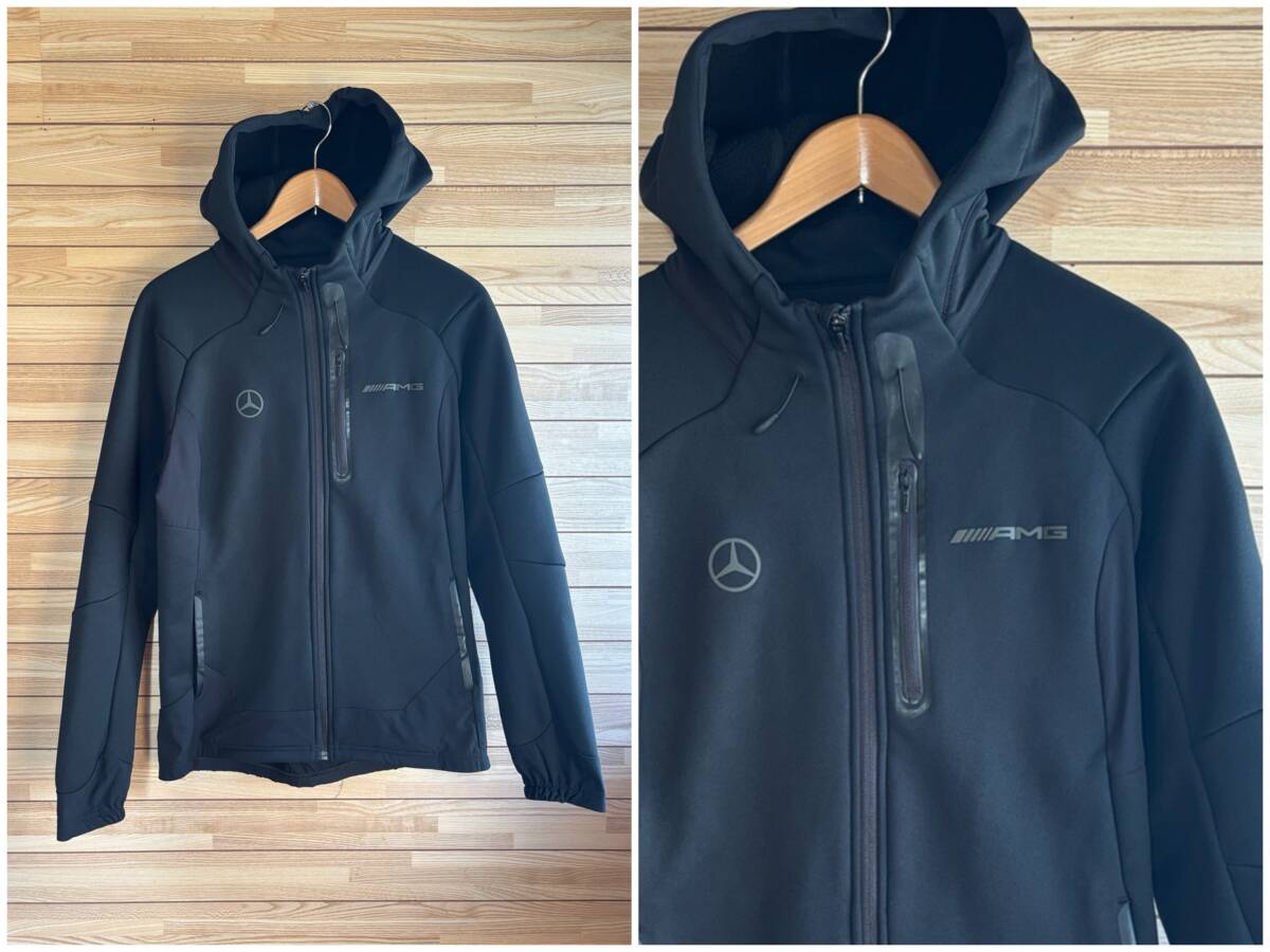 #サイズ L★訳あり★DESCENTE デサント メルセデス ベンツ Mercedes Benz AMG フード ジャケット 裏ボア スウェット パーカー ブラック 黒