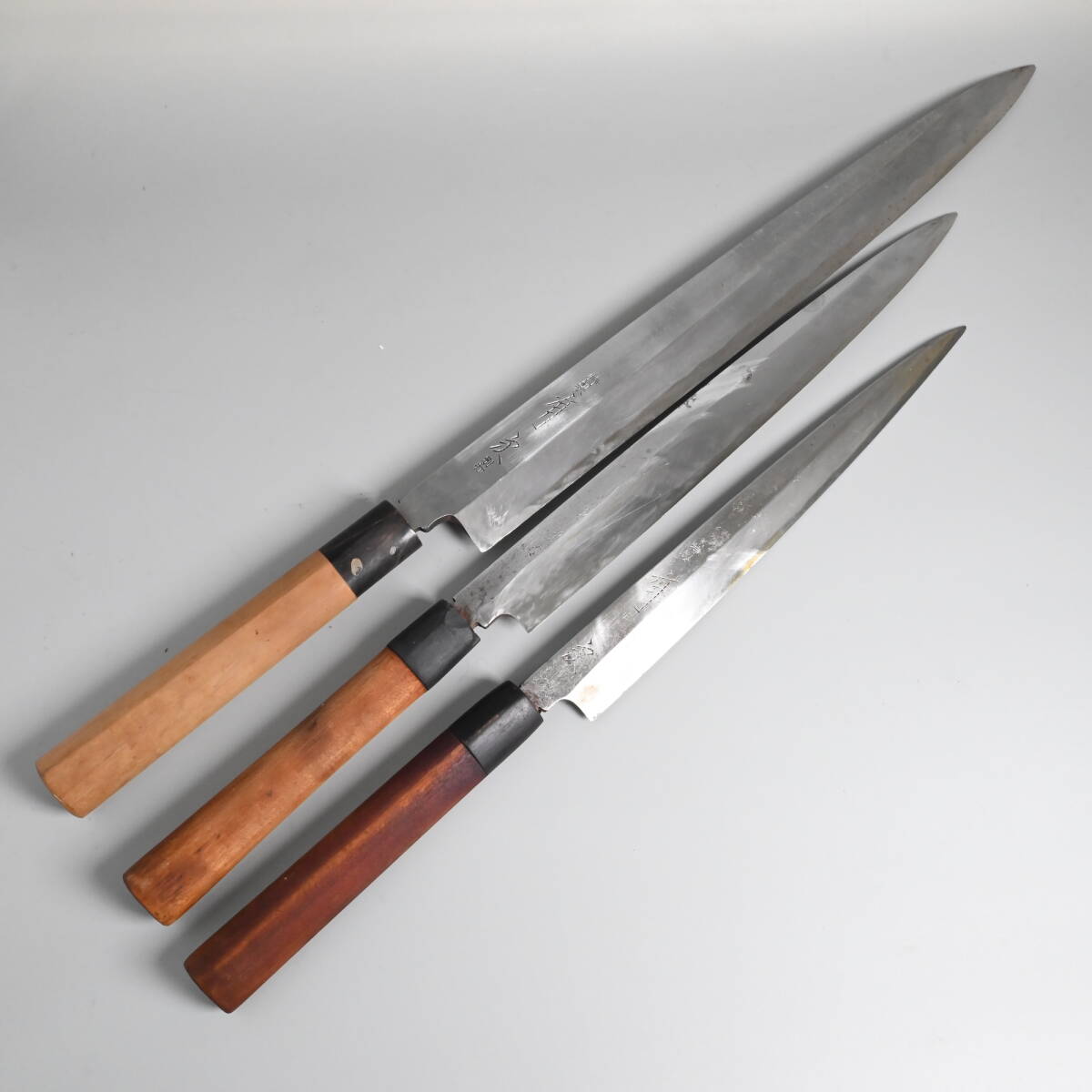 12494 刺身包丁 柳刃包丁 3本セット 有次 特製 別打 青鋼 32cm / 25cm / 22cm 和包丁 まとめ 現状品