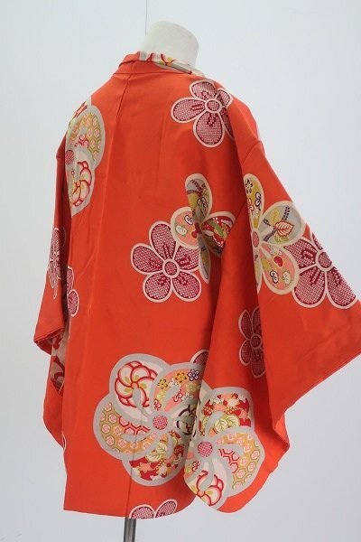 アンティーク 羽織 身丈74cm オレンジ レトロ 大正モダン 仕立て上がり 正絹 kimono 着物フィ 20117
