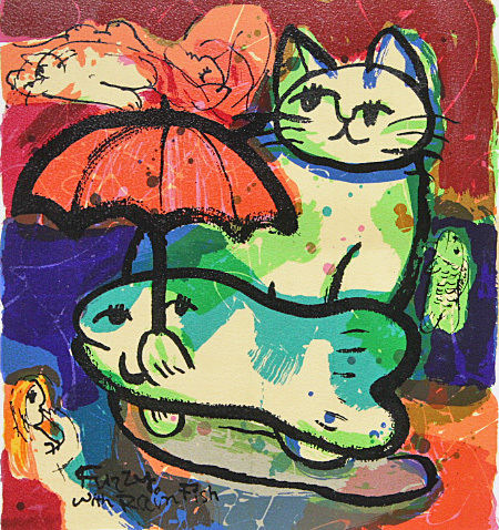 ■★マイケル・ルー（Michael Leu） 【Fuzzy with Rain Fish】 1995年 シルクスクリーン 直筆サイン エディション有り 証明書有り