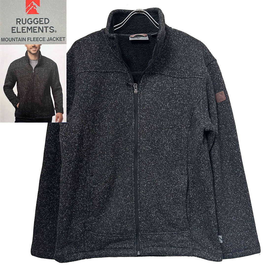 新品 L ★ コストコ RUGGED ELEMENTS メンズ マウンテン フリース ジャケット ブラック 裏ボア ブルゾン フルジップ ストレッチ 裏起毛