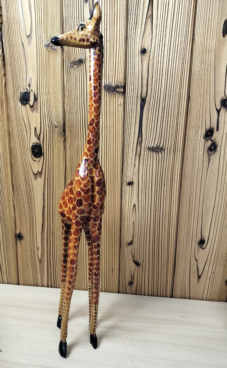 ★ 木製　 キリン　 オブジェ　 インテリア　 置物　フィギュア　高さ約60cm★