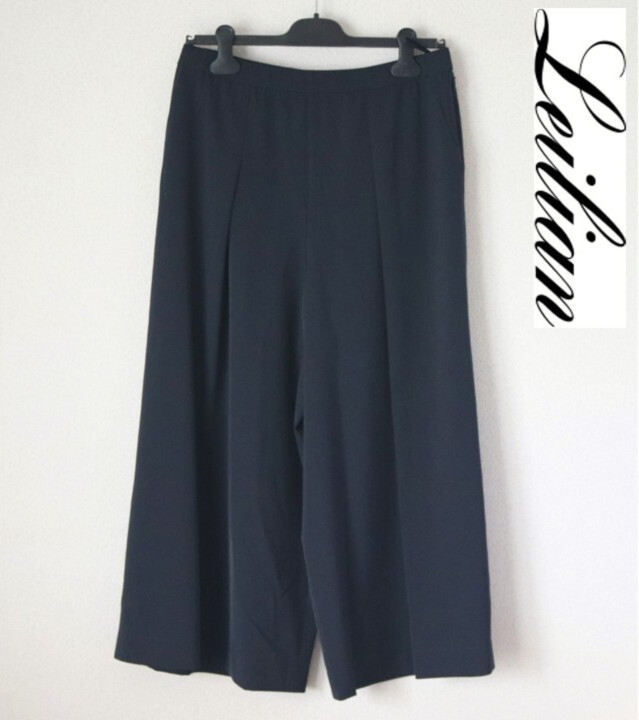 新品【Leilian レリアン】1タック ワイドパンツ 紺 13+ 大きいサイズ v7739