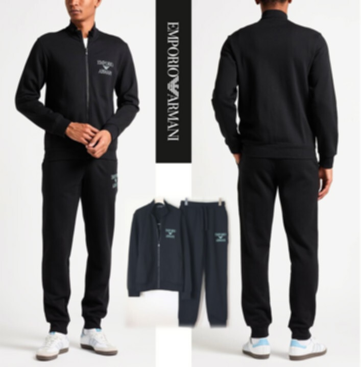 新品タグ付き【エンポリオアルマーニ】スウェット上下セット ジップブルゾン ロングパンツ 黒 インポートサイズ S(M) v7778 