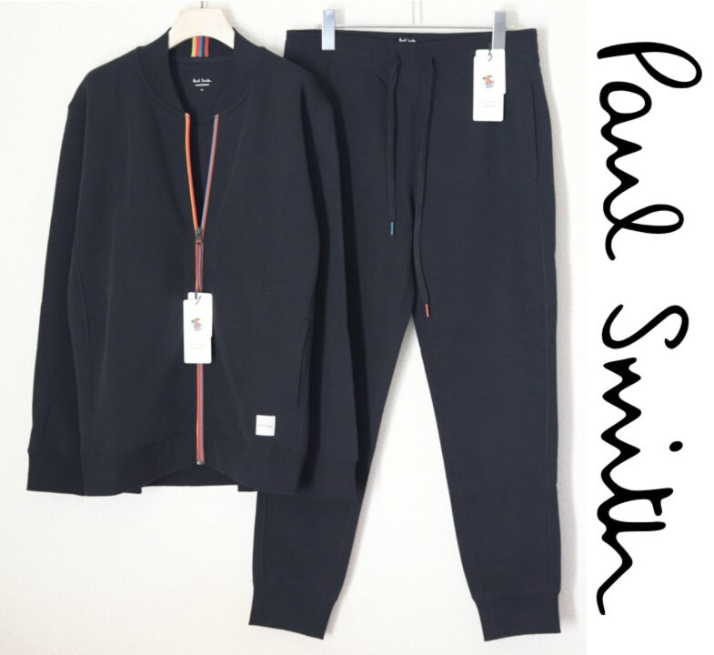 新品タグ付き【ポールスミス】裏起毛 スウェット上下セットアップ ZIPブルゾン ロングパンツ 黒 M v7804