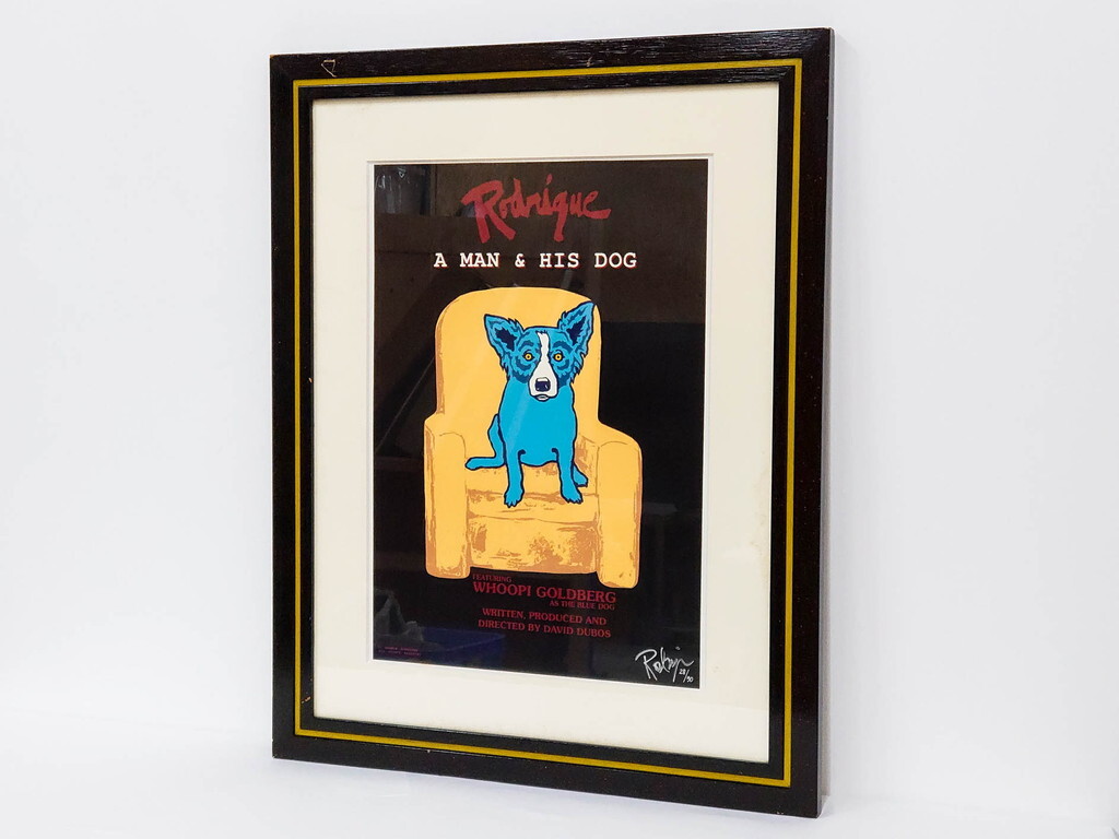 R-084919 【真作】 ジョージ・ロドリーゲ George Rodrigue ブルードッグ 28/90 直筆サイン入り 「A MAN&HIS DOG」 シルクスクリーン(版画)