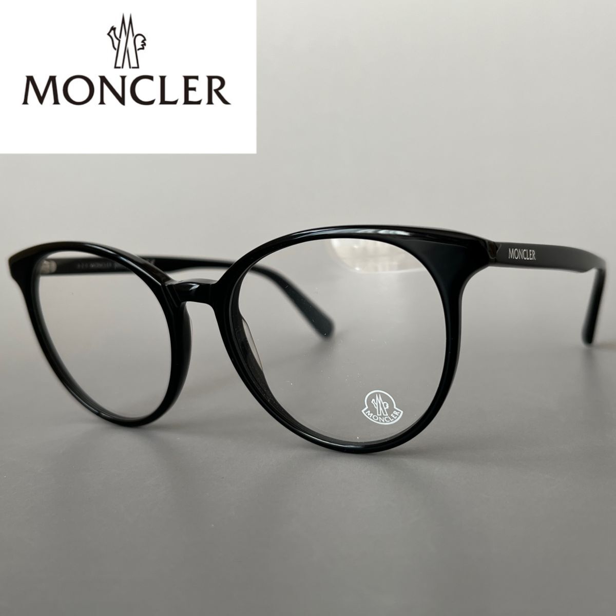 モンクレール MONCLER メガネ ラウンド ブラック 黒 メンズ レディース 眼鏡 セルフレーム フルリム 軽い シンプル イタリア製 新品 度付き