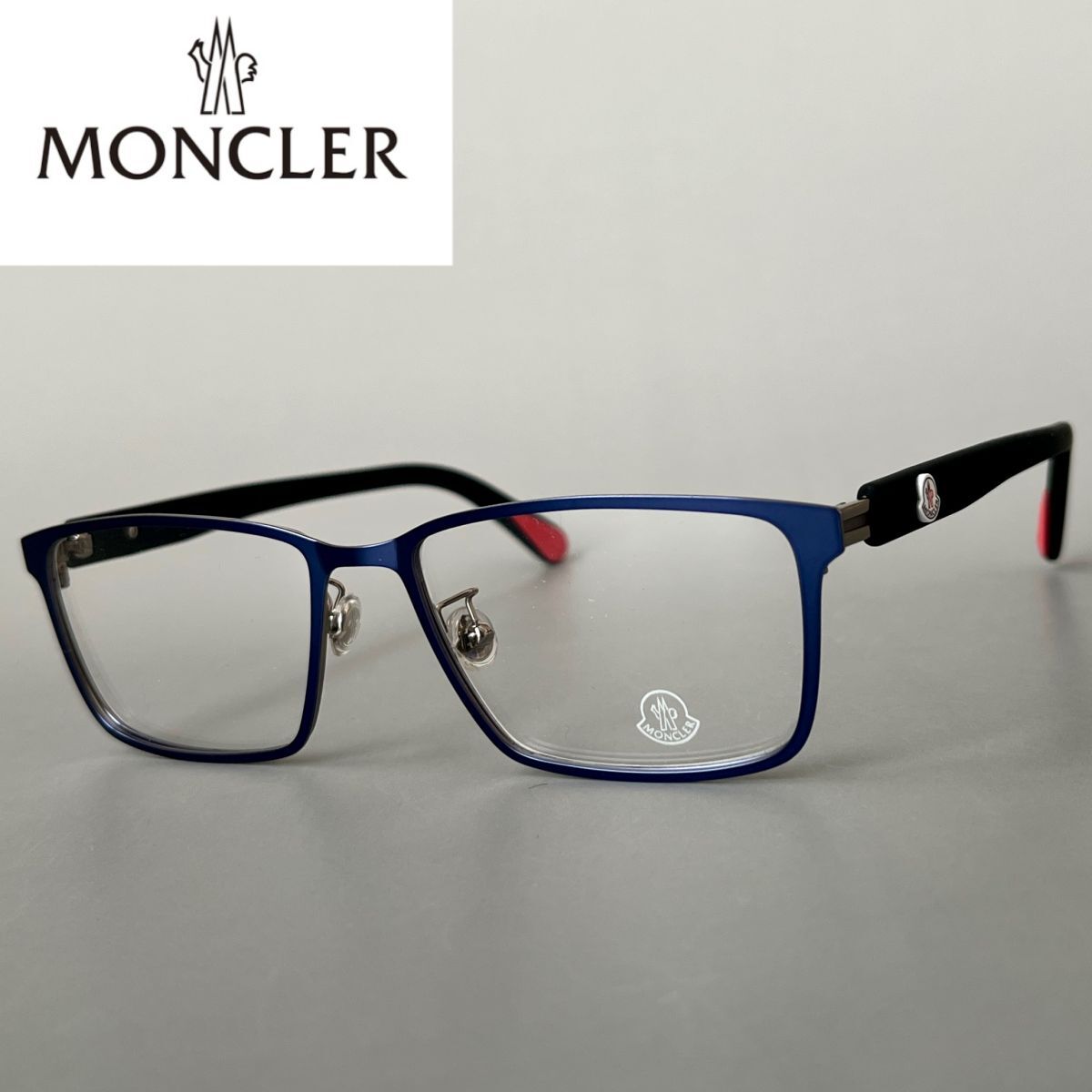モンクレール メガネ MONCLER スクエア マットブルー 度入り 眼鏡 青 黒 ブルー 艶消し かけやすい スマート 新品 スタイリッシュ おしゃれ