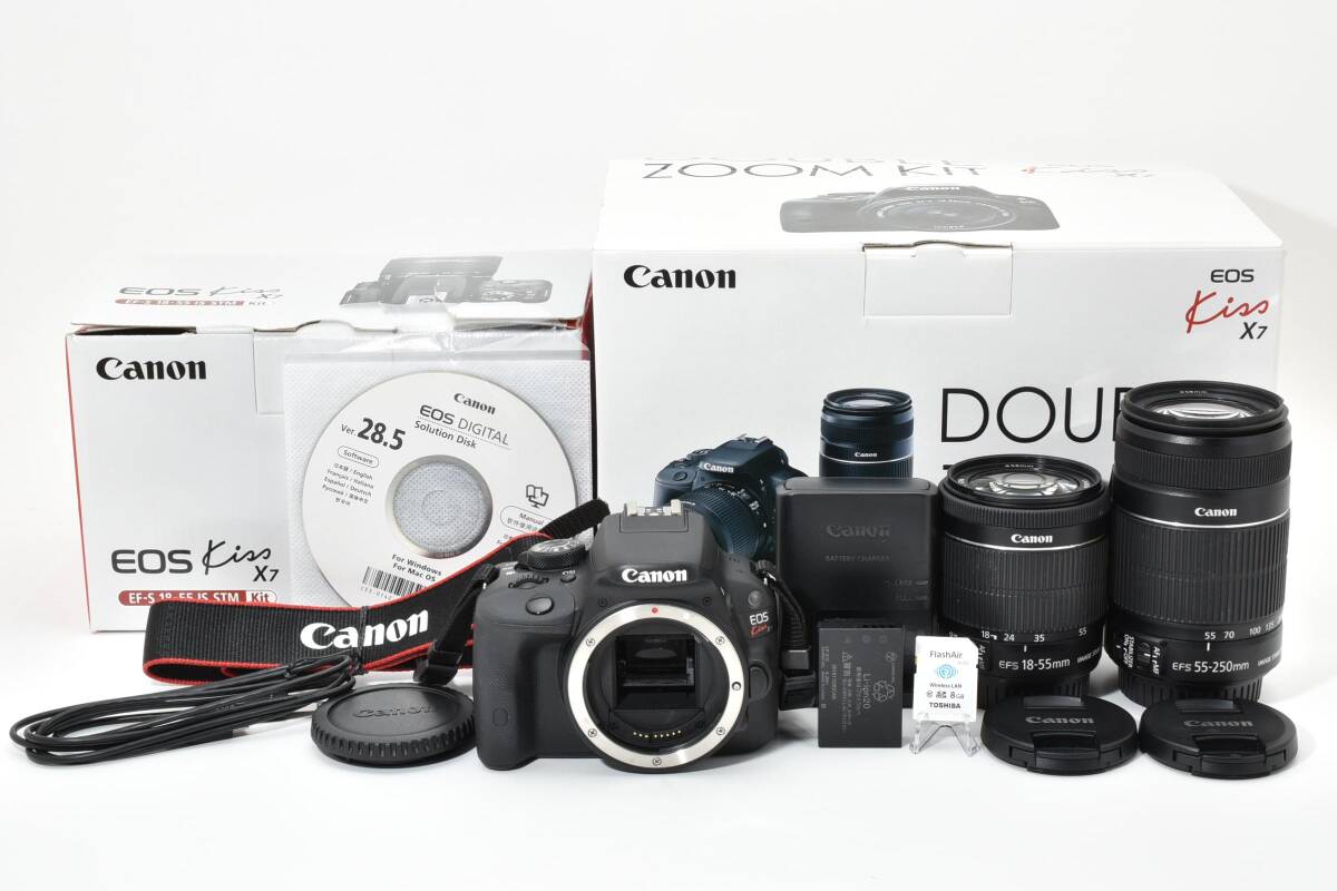 【美品】Canon EOS Kiss X7 ダブルズームキット 一眼レフカメラセット【動作確認済み】＃2678614