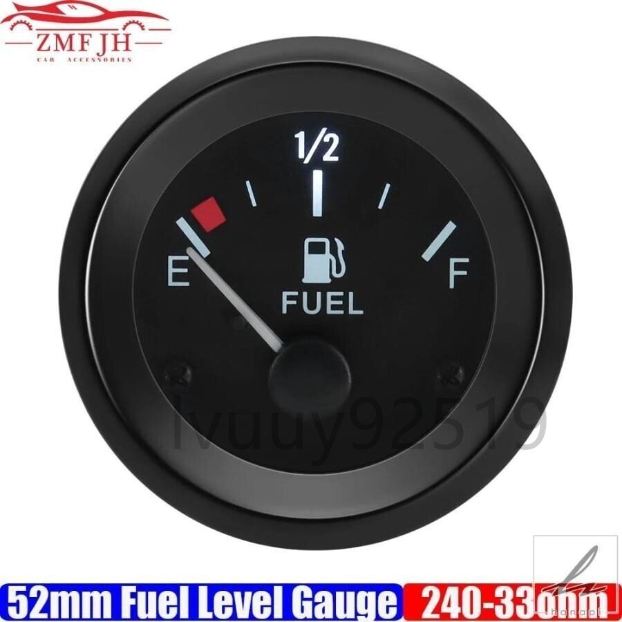 12V 52MM 汎用カー燃料計 燃料レベルゲージメーター 高感度 ホワイトLEDライト ブラックリム 自動車用ゲージ 240-33オーム 部品 カスタムパ