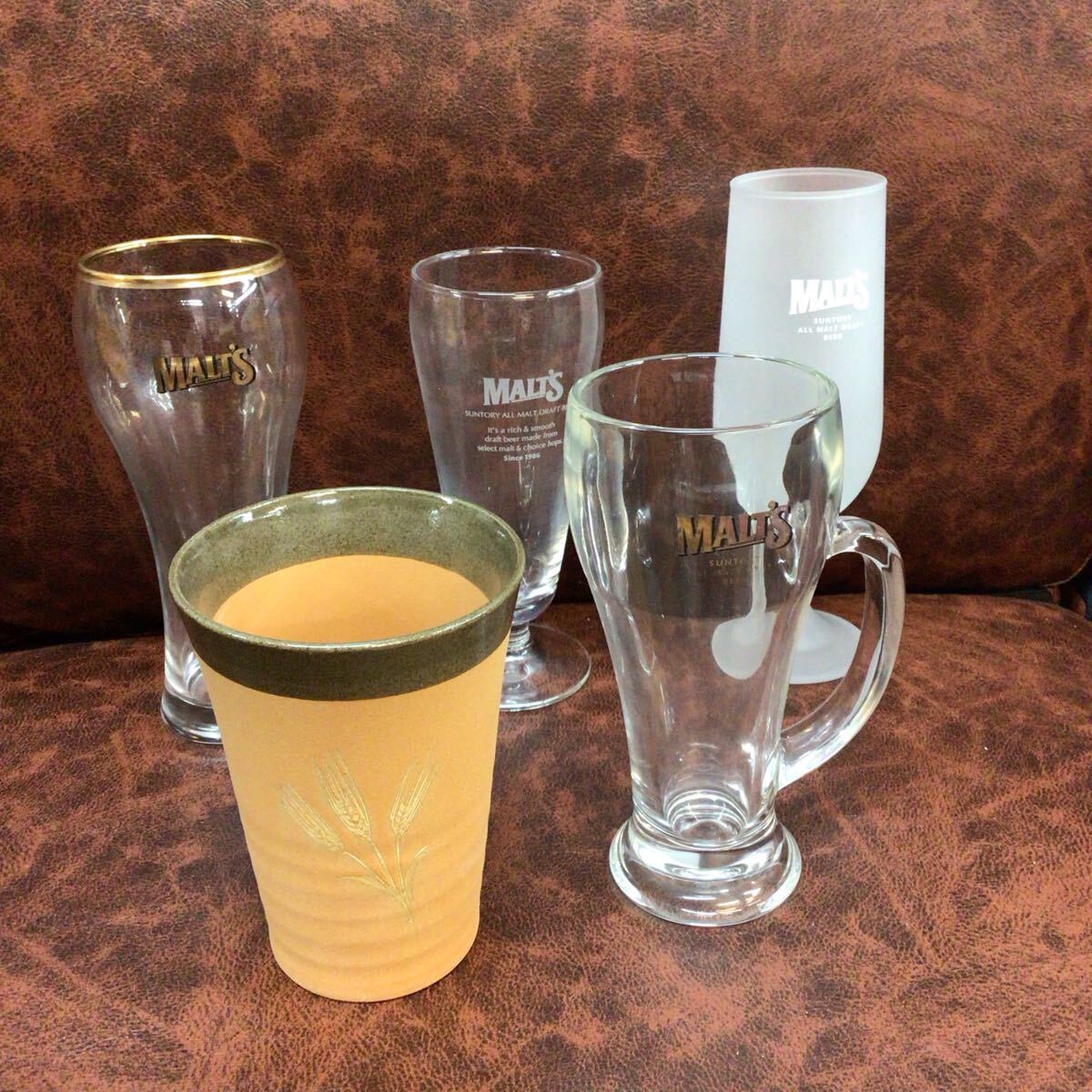 処分！！SUNTORY サントリー モルツ特選 アワまでうまい マイグラス5種セット 非売品 景品 保管品 素焼きタンブラー グラス ビアジョッキ