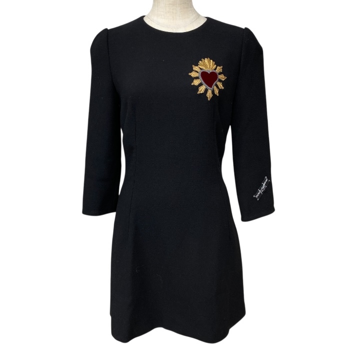 未使用 ドルチェ&ガッバーナ F66C6Z FU2TZ ドルガバ D&G ミニ ワンピース ハート ブラック [サイズ40]DOLCE&GABBANA
