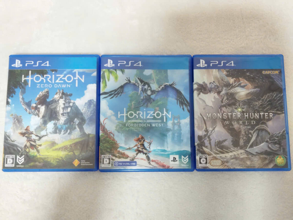 [PS4] Horizon Zero Dawn + Forbidden West + Monster Hunter World - ホライゾン + モンスターハンター ワールド ゲームソフト3本セット 