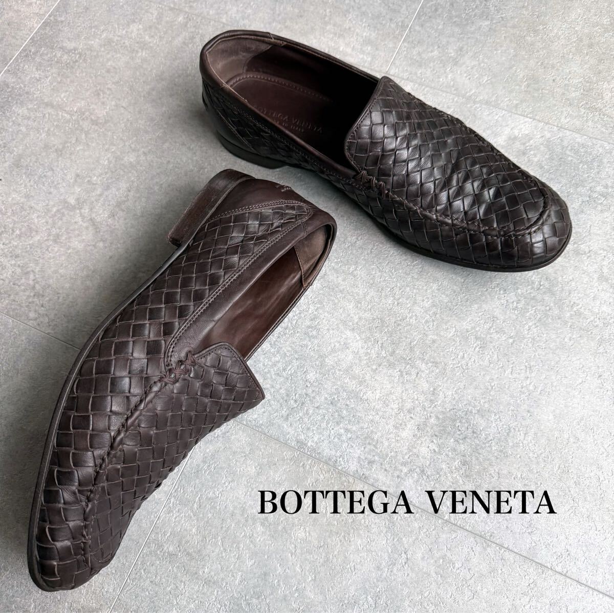 BOTTEGA VENETA ボッテガヴェネタ イントレチャートレザー ローファー ブラウン ビジネスシューズ 41 1/2 メンズシューズ 26.5cm モカシン
