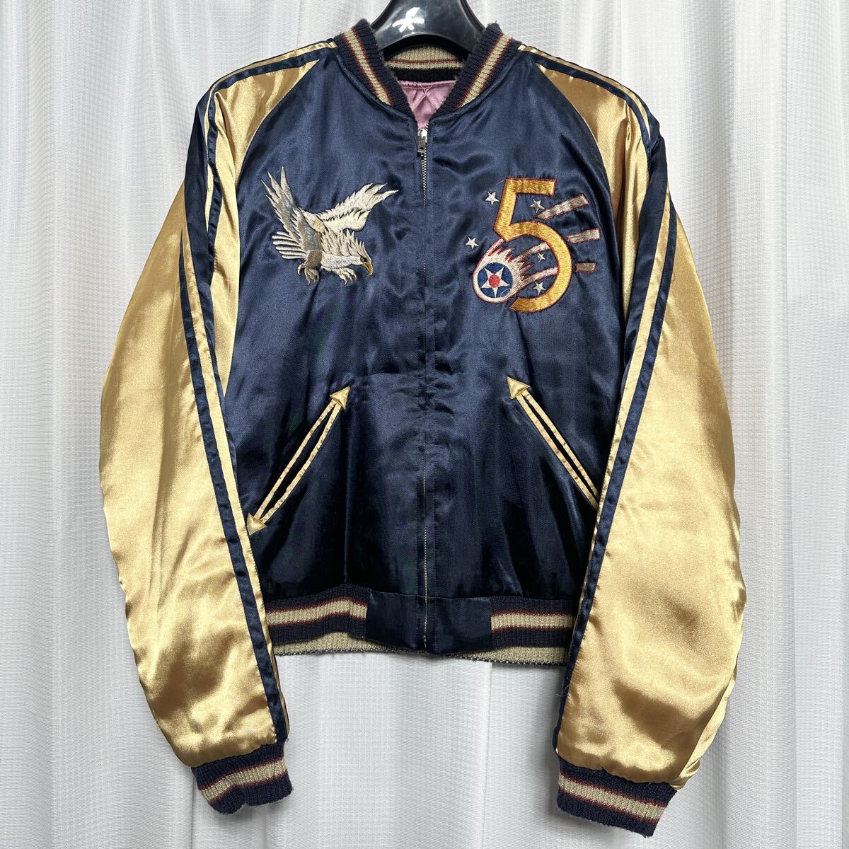 □/TAILOR TOYO/テーラー東洋/リバーシブル/Ｍサイズ/メンズ/スカジャン/ジップジャケット/ネイビー×パープル/紺色×紫/冬物/刺繍