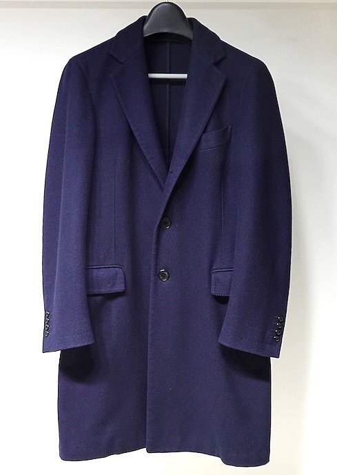 カシミヤ100% 美品 Belvest ベルベスト ISETAN MEN'S 別注 ピュアカシミヤ チェスターコート ダークネイビー メンズ 44