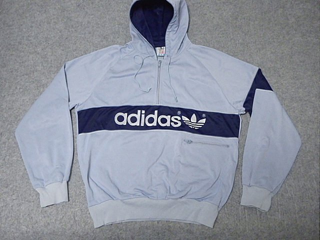 アディダス ａｄｉｄａｓ プルオーバー フーデッド ジャージ トラックジャケット ヴィンテージ ’８０年代 西ドイツ製 Ｌサイズ デカロゴ