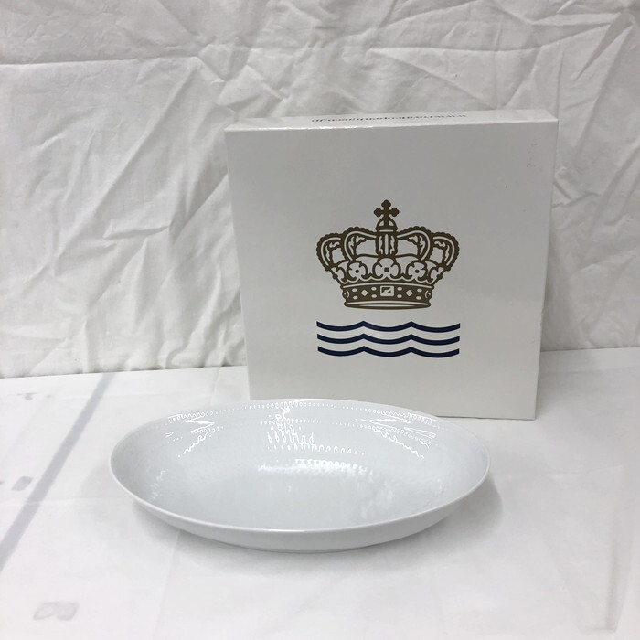 未使用 ROYAL COPENHAGEN ホワイトフルーテッド オーバルディッュ 27cm 単品 [jgg]