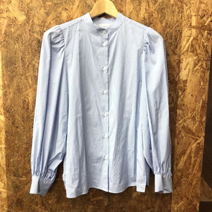 マックスマーラ レディース 襟無しシャツ ストライプ ブルー 表記サイズ36 [jgg]