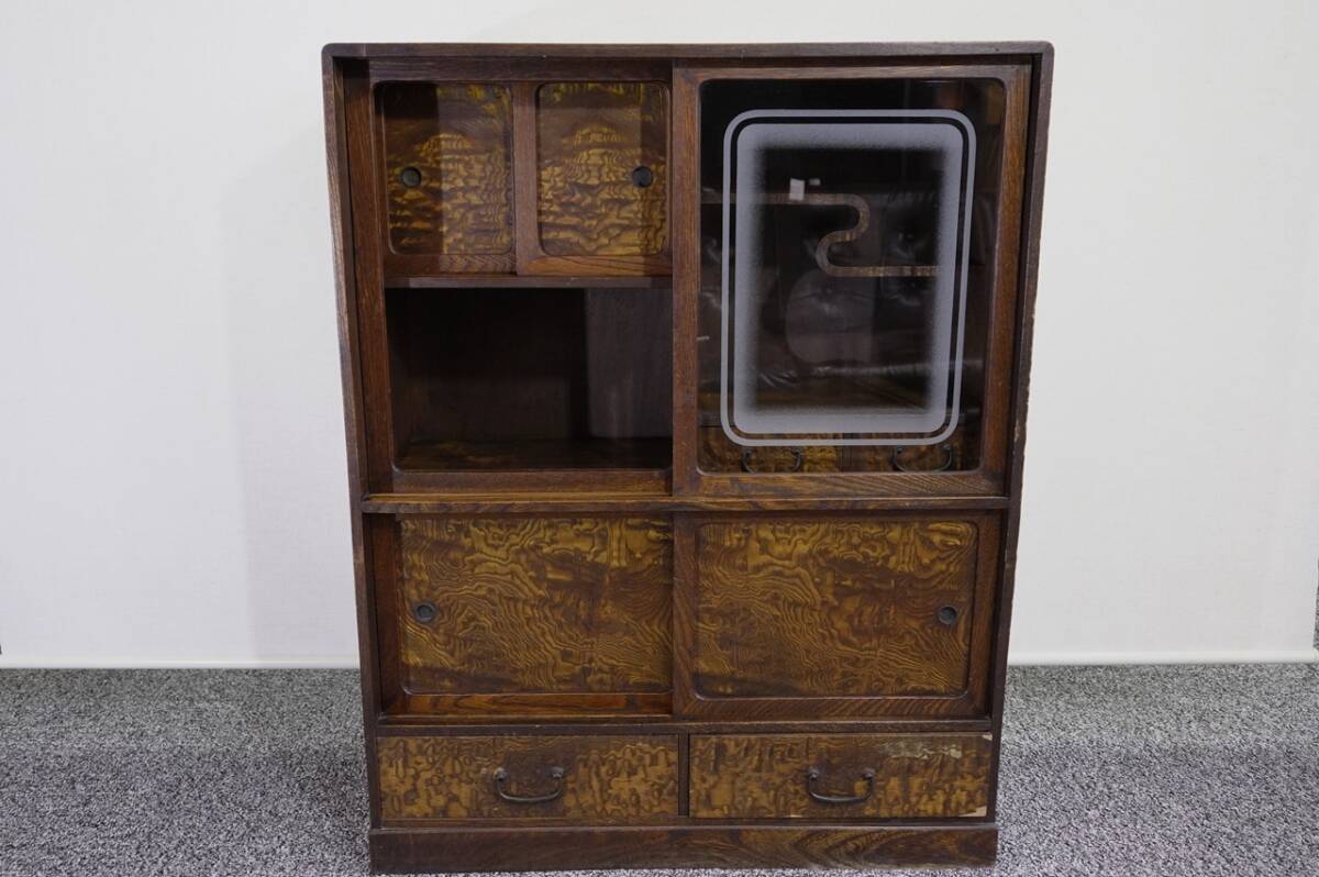 【レトロ・アンティーク】木製茶箪笥 タンス 幅687mm 高さ877mm 奥行286mm @5805