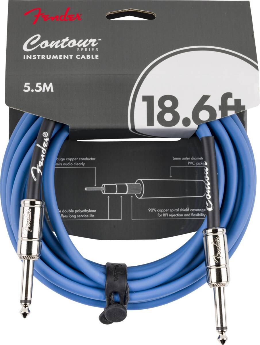 Fender フェンダー　楽器用ケーブル　シールド　Contour 18.6' Cable, Lake Placid Blue　約5.5m