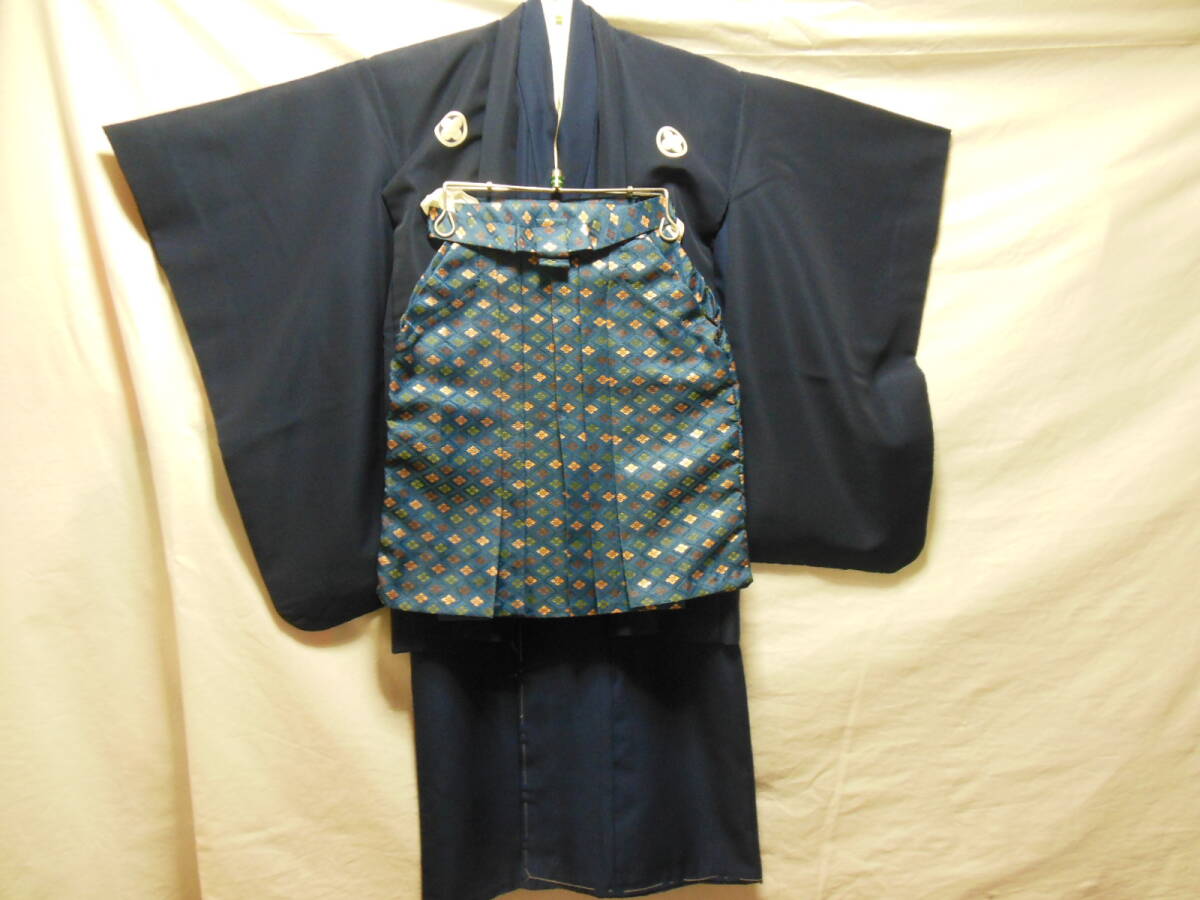 七五三　3歳男子着物　羽織　袴　紺色　中古　美品　