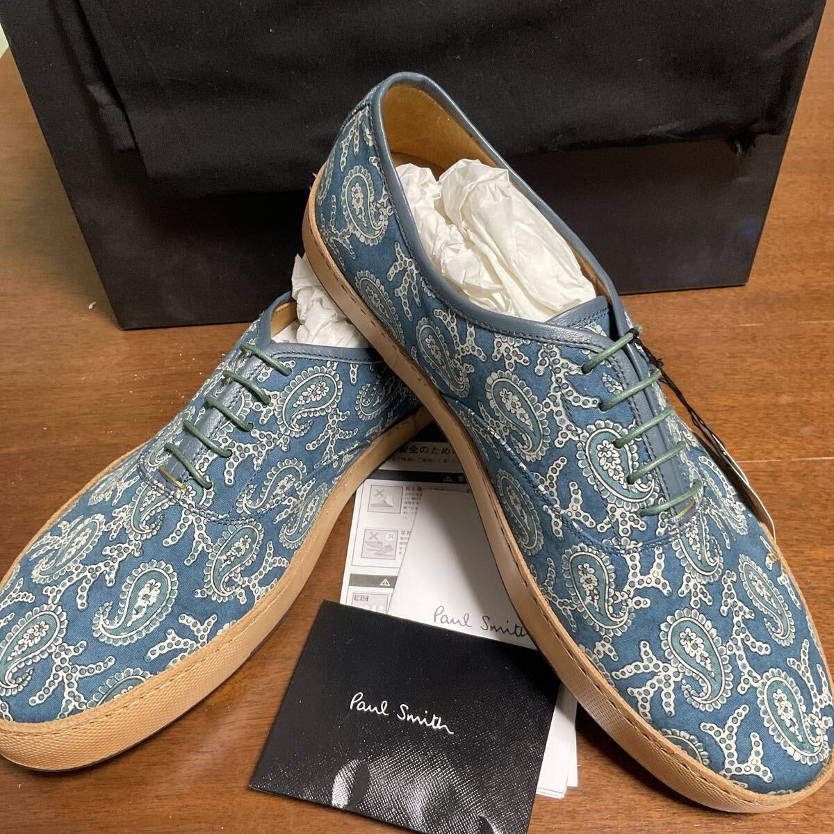 未使用 Paul Smith ペイズリー柄レザー使いスニーカー　グリーン系　サイズ8 / 42 イタリア製　ポールスミス