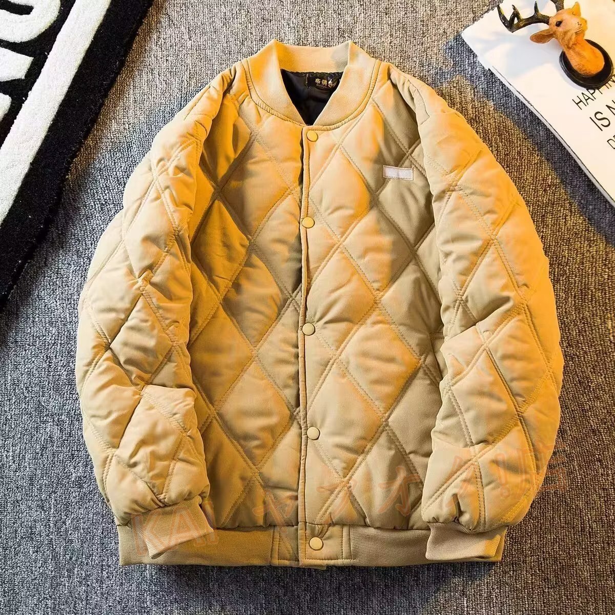 ☆新品 キルティングコート メンズ 中綿ジャケット アウター キルティングジャケット 防寒 カジュアル 秋 冬 春 服 ショット丈 カーキ L