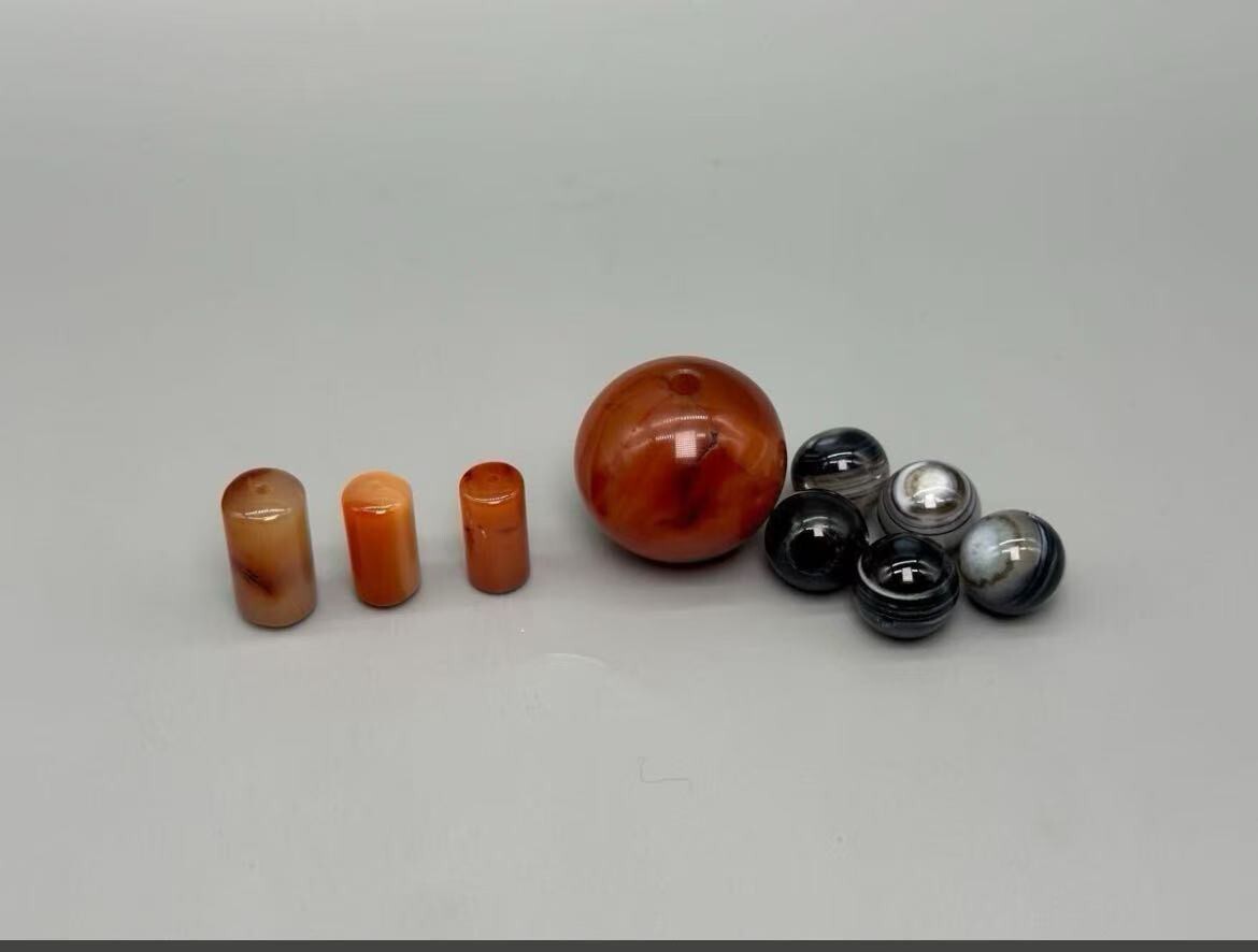 9点セットまとめ 赤瑪瑙 丸玉 天然石 黒瑪瑙 チベットアゲート（天眼石） 美しい石目 装飾品 印材 