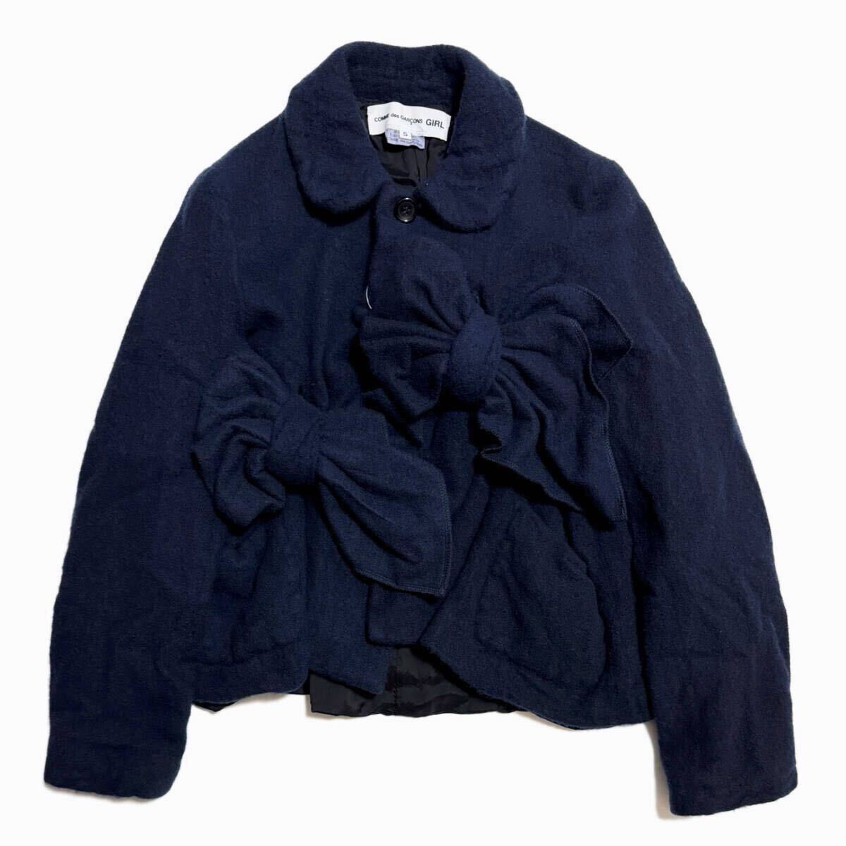 新品 リボン 装飾 ウール縮絨 丸襟 ジャケット コムデギャルソンGIRL ガール 22AW 2022AW Garment Milled Wool Ribbon Round Collar Jacket