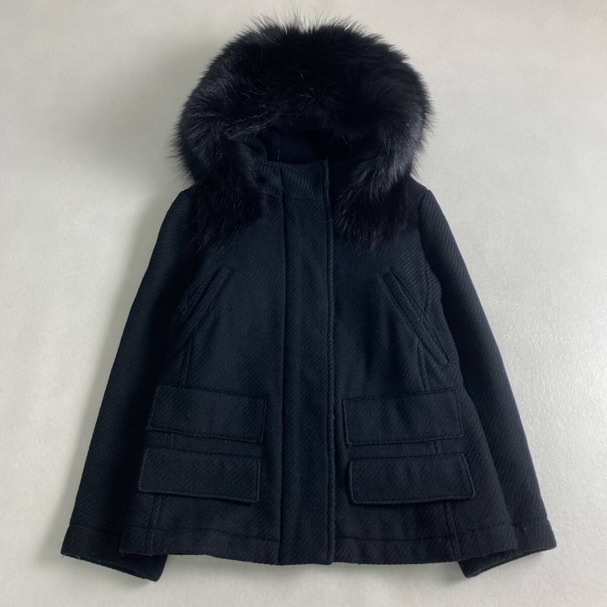 プラダ　コート　PRADA　ファー　フード付き　比翼　ブラック　40 L相当
