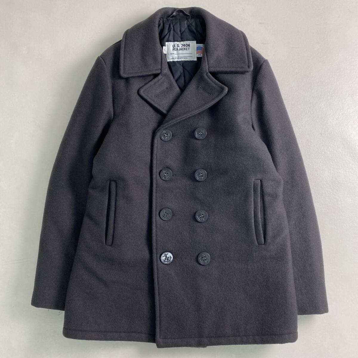 ショット　ピーコート　SCHOTT　740N USA製　中綿キルティング　ダークグレー　38 M L相当